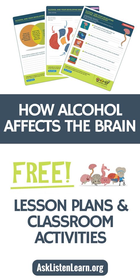 Free lesson plans, worksheets, activities, games and resources to teach kids about alcohol's affect on the developing brain. If you're a teacher, counselor or school admin, these free resources (including free printables) align to standards and are a fun addition to your science and health themes in the classroom. Specifically geared towards 5th and 6th graders, this unit also includes videos and tips for parents to help elementary school and middle school students say no to underage drinkin... Health Classroom, Middle School Health, High School Health, Health Lesson Plans, Alcohol Awareness, Health Teacher, Health And Physical Education, Guidance Lessons, Health Class