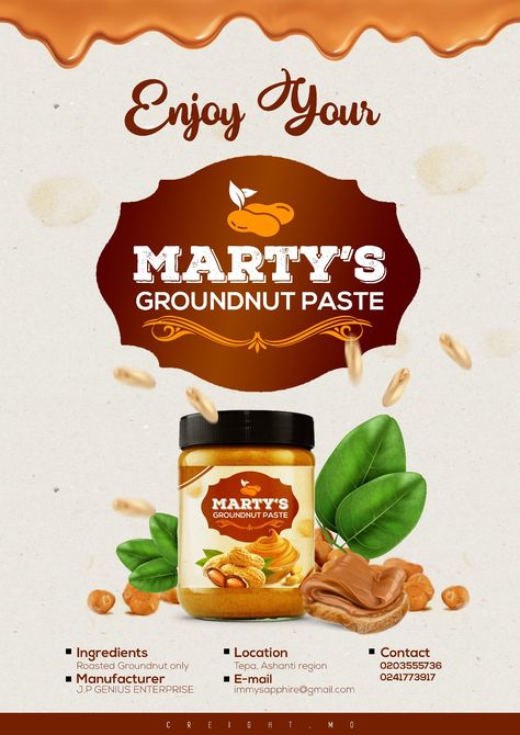 Poster for Marty Groundnut Paste Label Design, Branding Stickers, Illustrator Design Tutorial, Food Menu Design, Graphic Design Flyer, Flyer Design Inspiration, Banner Ads Design, Graphic Design Ads, Food Graphic Design