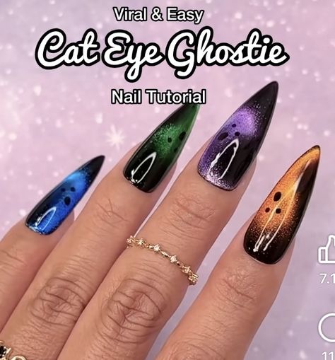 Halloween Cat Eye Nails, Cat Eye Halloween Nails, Easy Cat Eye, Cat Eye Nails, Halloween Nail, Nails 2024, Halloween Nail Art, Nail Tutorials, Halloween Cat