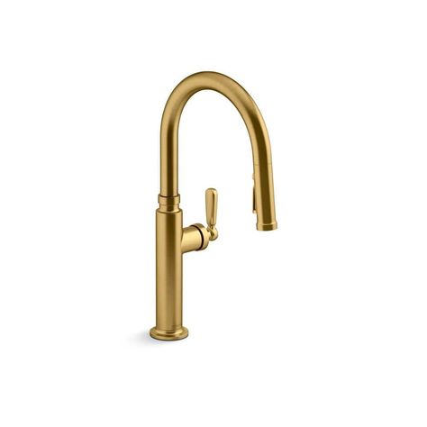 KOHLER Edalyn By Studio McGee Single Handle Pull Down Sprayer Kitchen Faucet With Sprayhead in Vibrant Brushed Moderne Brass 28358-2MB - The Home Depot House Hardware, Kitchen Planning, Kohler Faucet, Black Kitchen Faucets, Single Handle Kitchen Faucet, Single Hole Faucet, Studio Mcgee, Kitchen Sink Faucets, Kitchen Fixtures