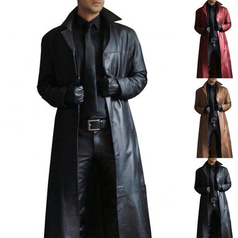 Mode Mantel, Faux Jacket, Men's Trench Coat, Long Leather Coat, Graduation Outfits, Leather Trench, Mens Winter Coat, Long Trench Coat, Retro Mode