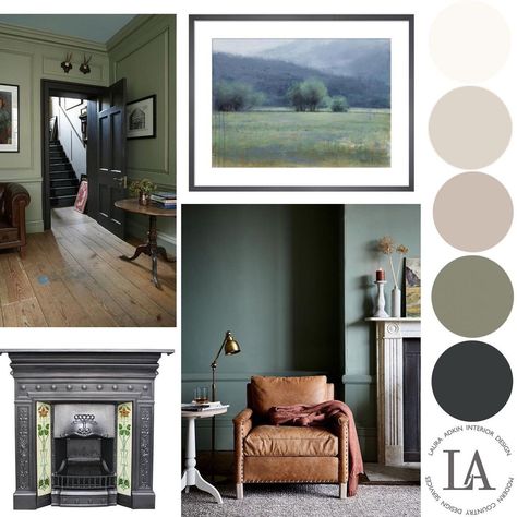 Online Mood Board, Pewter Green, Moody Living Room, Colour Psychology, Green Lounge, Green Inspiration, A Match Made In Heaven, Match Made In Heaven, Green Interiors