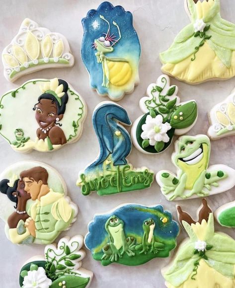 The Princess And The Frog Wedding Theme, Princess Tiana 2nd Birthday Party, Princess And The Frog Party Food, Tiana Sweet 16 Theme, Tiana Cookies, Princes And The Frog Quinceanera Theme, Princess And The Frog Cookies, Sweet Sixteen Themes, Princess And The Frog Birthday