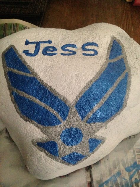 Painted this freehand for my daughter. She will in the Air Force starting July 2015. I will miss her greatly. Patriotic Rocks, Rock Painting Ideas, Miss Her, For My Daughter, Veterans Day, Pebble Art, Rock Painting, My Daughter, Painting Ideas