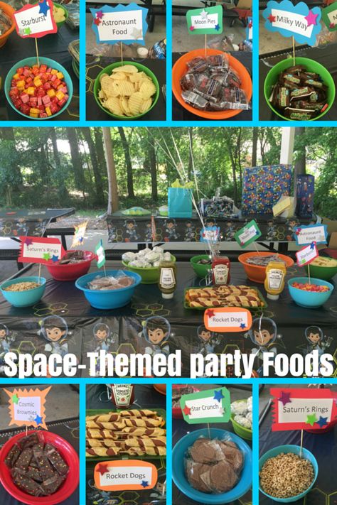 Solar System Snacks, Rocket Themed Food, Astronaut Food Party, Solar System Food Ideas, Space Themed Snacks For Birthday Party, Space Themed Snacks For Preschool, Astronaut Themed Food, Space Themed Meals, Space Themed Birthday Party Food Snacks Ideas