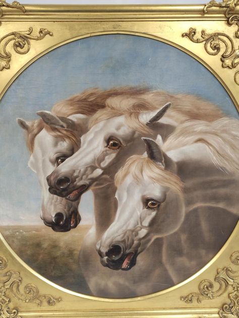 After John Frederick Herring Snr. (1795-1865). "Pharaoh's horses". Oil on canvas. Circular in orn Pharaohs Horses, Horse Reference, 3 Horses, Watches Silver, Animal References, Old Tattoos, Art Antique, Silver Glass, Horse Painting