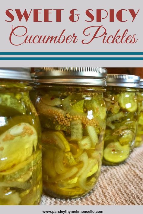 Sweet And Spicy Pickled Cucumbers, Cucumber Pickle Recipes Sweet And Spicy, Nine Day Sweet Pickles, Sweet And Spicy Dill Pickles, Pickel Recipe Sweet And Spicy, Hot Sweet Pickles, Sweet Hot Pickles Canning Recipe, Canning Sweet Pickles Recipe, Sweet And Spicy Cucumber Pickles