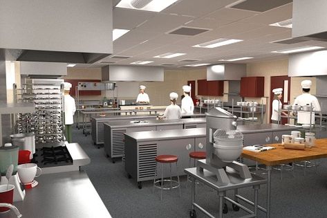 Carpinteria High School Professional Teaching Kitchen Bakery Organization, Cooking School Interior, Old School Kitchen, Cooking School Design, Cooking Class Kitchen, Cafeteria Kitchen, Cooking School Kitchen, Culinary Classroom, Teaching Kitchen