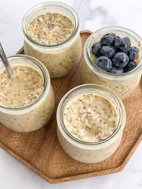 Upgrade your breakfast game with these easy dairy-free overnight oats! Simple make ahead meal for busy mornings. With gluten-free option. Dairy Free Overnight Oats, Oat Slice, Vegan Ranch, Dairy Free Breakfasts, Breakfast Routine, Cauliflower Bites, Dairy Free Milk, Gluten Free Oats, Make Ahead Meals