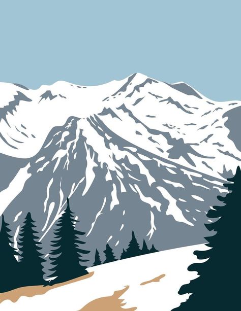 Olympic National Park  with Summit of Mount Olympus in Washington State United States WPA Poster Art Wpa Posters, Olympic Mountains, Mount Olympus, Thanksgiving Inspiration, Olympic National Park, Tole Painting, Vector Photo, Washington State, Infographic Design