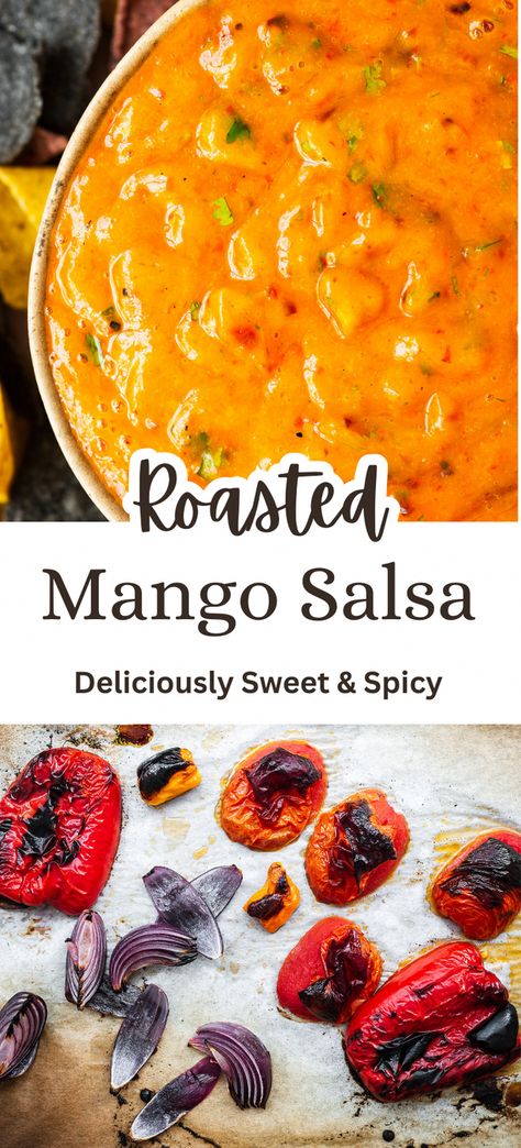 Roasted mango salsa is bursting with flavour and freshness. It's perfect for topping tacos, serving alongside grilled chicken, or as a side dish for fish. Made with fresh mangoes, peppers, onions, and a zesty lime juice dressing, this gluten-free salsa is quick and easy to make. Try it at your next party. Turn leftover salsa into a light vinaigrette-style dressing for salads. Enjoy a taste of tropical paradise with our easy roasted mango salsa recipe! Unique Salsa Recipes, Salsa Recipe For Tacos, Roasted Mango, Salsa For Fish, Leftover Salsa, Salsa Ideas, Mango Hot Sauce, Summer Salsa Recipes, Gluten Free Salsa