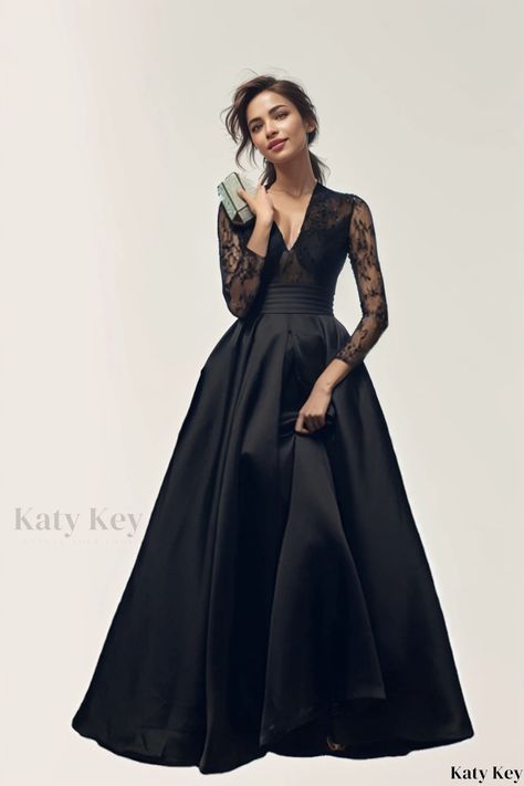 Katykey - Stylish Black Lace Evening Dress: Sleek and Elegant Hostess/Event Dress for Weddings and Formal Occasions Black Dinner Dress Long, Black Evening Gown Elegant, Black Dinner Dress, Black Lace Evening Gown, Black Lace Evening Dress, Dress For Weddings, Black Dinner, Black Evening Gown, Buy Wedding Dress