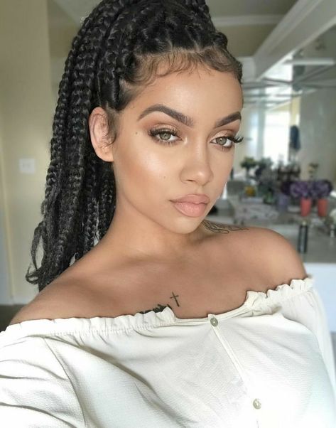 Pinterest @sweetness Dewy Makeup Look, Big Braids, Jumbo Box Braids, Long Box Braids, Box Braid Wig, Olive Skin, Girls Braids, Cornrow Hairstyles, Ponytail Styles