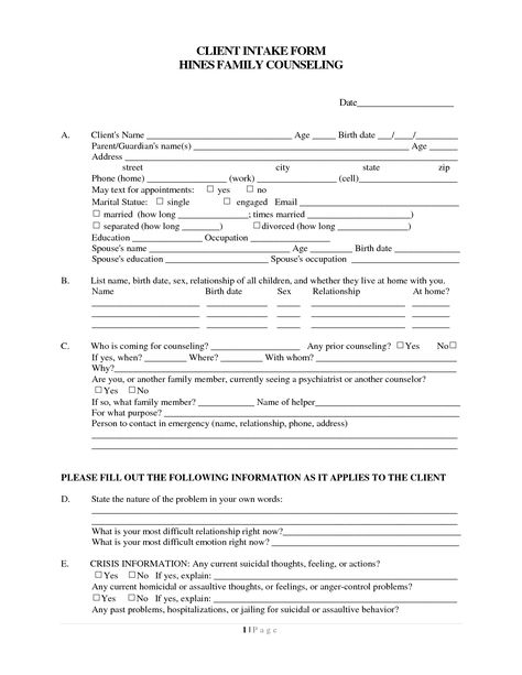 intake form for counseling clients - Google Search Intake Forms For Counseling, Counseling Intake Form, Therapy Modalities, Counseling Printables, Massage Intake Forms, Clinical Documentation, Counseling Forms, Counseling Worksheets, Certificate Of Completion Template