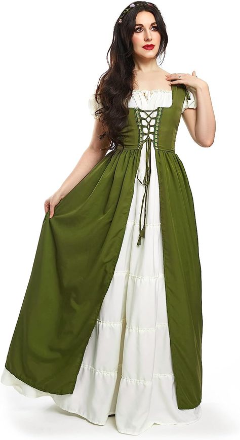 Amazon.com: Reminisce renaissance women dress medieval Irish Costume Chemise and Over Dress (S/M, Hunter Green) : Clothing, Shoes & Jewelry Faire Dress, Head Aesthetic, Medieval Costume Women, Irish Costume, Boho Costume, Irish Costumes, Dress Medieval, Irish Dress, Dress Feminine