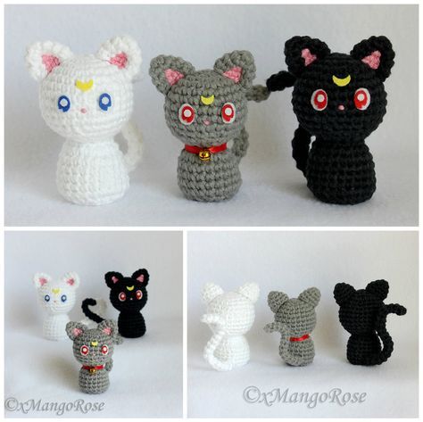 Sailor Moon Cats - Luna Artemis and Diana by xMangoRose.deviantart.com on @DeviantArt Sailor Moon Cats, Luna Artemis, Sailor Moon Cat, Luna And Artemis, Pola Amigurumi, Crochet Vintage, Kawaii Crochet, Doll Crochet, Crochet Cross