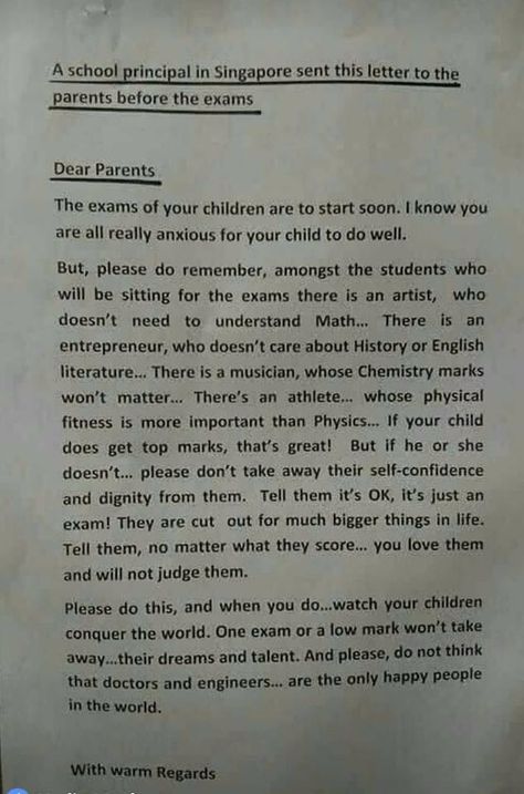 This message sent out by a principal before exams - 9GAG Exam Motivation, Humble Yourself, School Principal, Dear Parents, Letter To Parents, Teacher Life, Motivate Yourself, Study Motivation, Make Me Smile