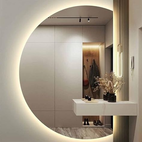 Amazon.com: Wall Mirror for Bathroom , Large Half Circle Wall Mirror, 3 Color Backlit Bathroom Mirror, Dimmable Dressing Mirror, Decorative Vanity Mirror for Entryway Living Room, 33*47in/84*120cm ( Color : Left : Home & Kitchen Half Mirror Wall, Circle Mirror Wall Decor, Half Circle Mirror, Large Circle Mirror, Mirror For Entryway, Circle Wall Mirror, Backlit Bathroom Mirror, Large Bathroom Mirrors, Bathroom Large