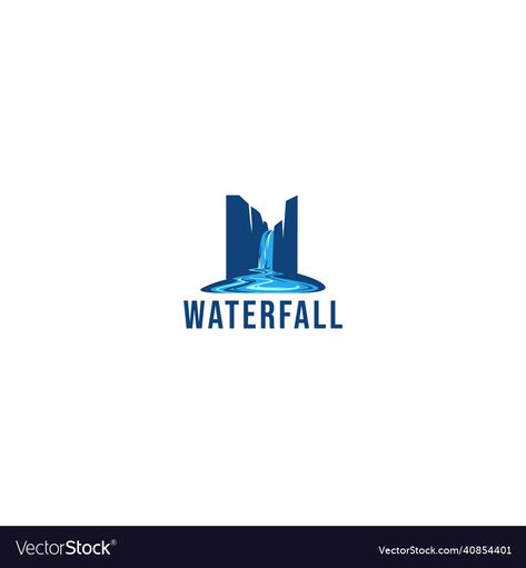 Waterfall Logo Design, Waterfall Pool, Mountain Waterfall, Waterfall Design, Pool Villa, River Falls, Minimalist Logo, Vector Logo, High Res