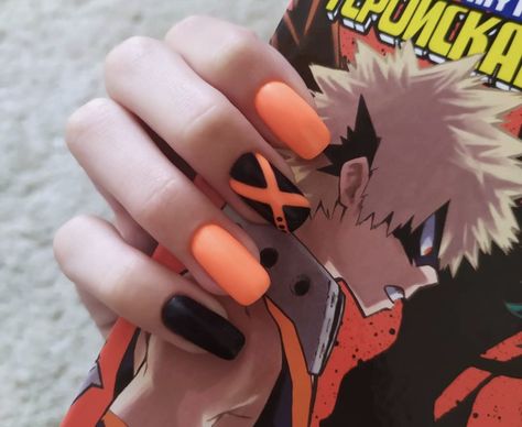 Bakugo Room Decor, Mha Nails Bakugo, My Hero Academia Nail Design, Bakugou Makeup Inspired, Mha Nails Design, Bakugou Outfit Inspiration, Anime Style Nails, My Hero Nails, Bakugou Inspired Outfit