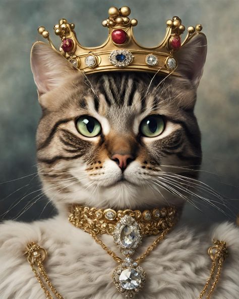 Behold, a regal masterpiece of AI-generated art! In this enchanting creation, a majestic dog, cat, and rat don opulent royal costumes adorned with shimmering diamond jewelry fit for royalty. Each one wears a splendid crown, exuding an air of grandeur and magnificence, showcasing the harmonious blend of the animal kingdom and regal opulence. Royal Dog, Royal Pet Portrait, Dog Poster, Lowbrow Art, Watercolor Cat, Animal Painting, Cat Portraits, Cat Painting, Cat Illustration