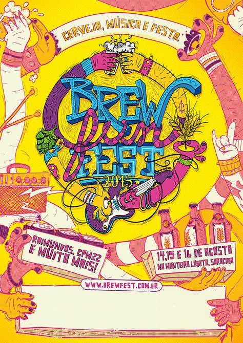 Brew Fun Fest 2015 on Behance Crazy Illustration, Posters Photoshop, Beer Festival Poster, Brew Fest, Beer Illustration, Beer Art, Festival Flyer, Music Festival Poster, Food Banner