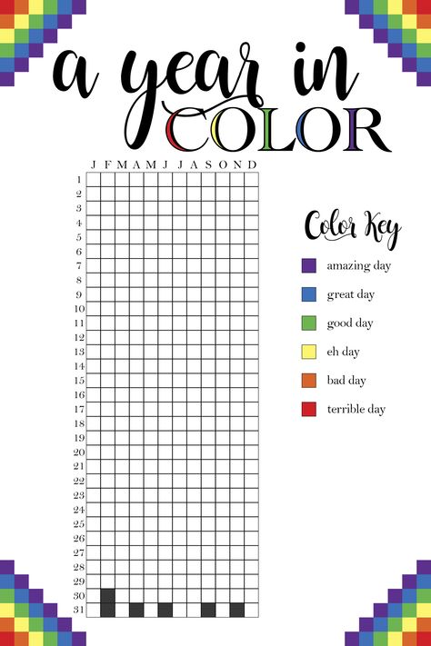 year in color template A Year In Color Mood Tracker, Year Checklist 2023, 2023 Journal Template, Daily Planner Drawing Ideas, Planer Template Aesthetic, 2024 Plans Aesthetic, Things To Print When Bored, 2023 Checklist Template, 2024 Journal Template