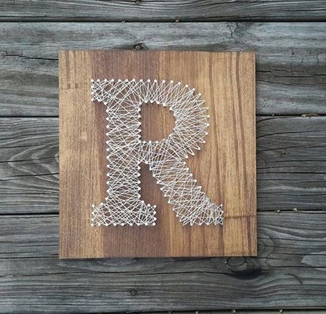 String Art Letters, R Letter, String Art Templates, Nail String, Nail String Art, Wood Nails, String Art Patterns, String Art Diy, Initial Gifts