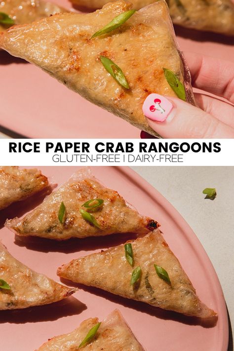 Rice Paper Crab Rangoons (Gluten & Dairy Free) - Unbound Wellness Paper Crab, Crispy Rice Paper, Rice Paper Recipes, Crab Rangoons, Crab Rangoon Recipe, Unbound Wellness, Rice Paper Wrappers, Gf Dinner, Dairy Free Cream Cheese