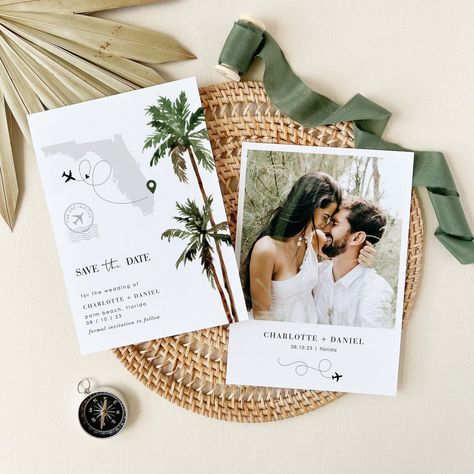 Palm Tree Wedding Invitations, Palm Tree Wedding, Wedding Bali, Tree Wedding Invitations, Background Colours, Tropical Wedding Invitations, Save The Date Template, Printing Wedding Invitations, Contemporary Illustration