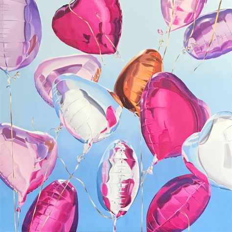 Find Me: Illustrator creates beautiful narrative for adorable lost puppy | Creative Boom Paintings Of Balloons, Balloon Oil Painting, Balloon Reference Drawing, How To Paint Balloons, Foil Balloon Painting, Balloon Drawing Realistic, Celebration Art Gcse, Celebration Artists, Balloon Art Paint