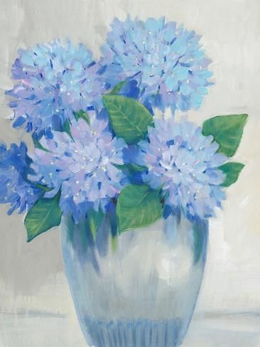 size: 12x9in Art Print: Blue Hydrangeas in Vase II by Tim OToole : Hydrangea Vase, Blue Hydrangeas, Blue Hydrangea, Botanical Flowers, Stock Paper, Floral Botanical, Big Canvas Art, Art Sur Toile, Art Poster