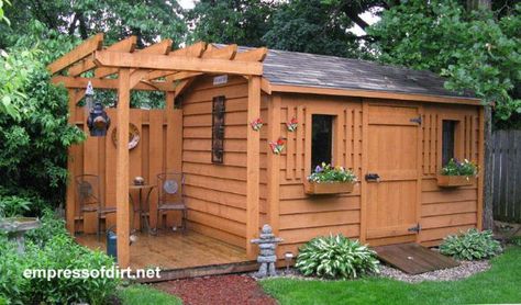 Gallery of best garden sheds - WANT! Small Covered Patio, Porches Ideas, Shed With Porch, Backyard Ideas For Small Yards, Small Yards, Small Terrace, Backyard Sheds, Backyard Shed, Potting Sheds