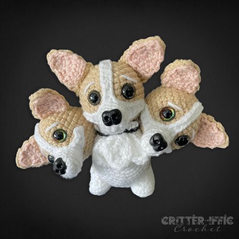 Crowley the Corgi Cerberus Dog Amigurumi Crochet pattern by Critter-iffic Crochet Cerberus Dog, Dog Amigurumi, Knit Outfit, Amigurumi Crochet, Crochet Amigurumi, Crochet Pattern, Amigurumi, Crochet Patterns, Knitting