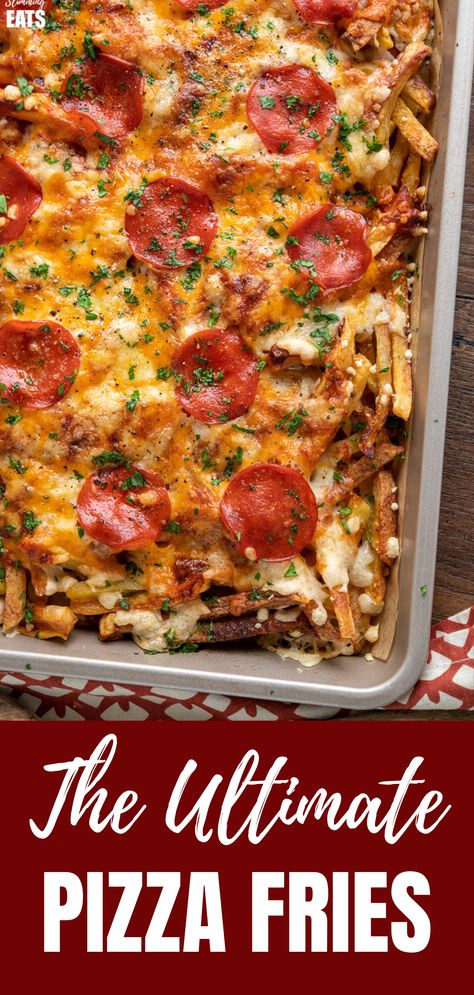 Pizza Fries Recipe, Fries Potatoes, Oven Baked Pizza, Pizza Chips, Baked Pizza, Fakeaway Recipes, Pizza Fries, Loaded Fries, Baked Fries