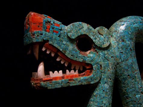 Aztec Serpent Mosaic, 15th Century, British Museum, 3 Nov 08 by Castaway in Scotland, via Flickr Double Headed Serpent, Aztec Mosaic, Aztec Jewelry, Mosaic Sculpture, Aztec Empire, Serpent Tattoo, Aztec Culture, Cultural Art, Mayan Art