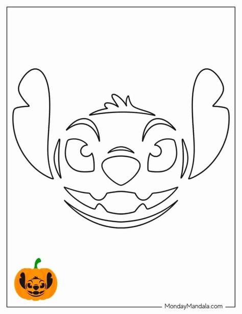 Disney Stitch Pumpkin Stencil, Stitch Halloween Pumpkin Carving, Easy Pumpkin Carving Ideas Stitch, Pumpkin Designs Easy Carved, Monsters Inc Pumpkin Carving Stencil, Easy Stitch Pumpkin Carving, Monogram Pumpkin Carving, Disney Halloween Pumpkins Carving, Tooth Pumpkin Carving Ideas