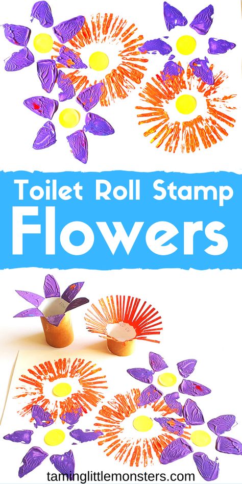 Learn how to turn toilet rolls into flower stamps with this fun Spring art activity for kids. Toddlers and preschoolers will love making a field of wildflowers with this easy craft activity.  #artsandcrafts #toddler #preschooler #spring Floral Activities, Flower Activities For Preschool, Flower Activities For Toddlers, Spring Art Activity, Flower Crafts Preschool, Art Activity For Kids, Garden Crafts For Kids, Field Of Wildflowers, Art Activities For Toddlers