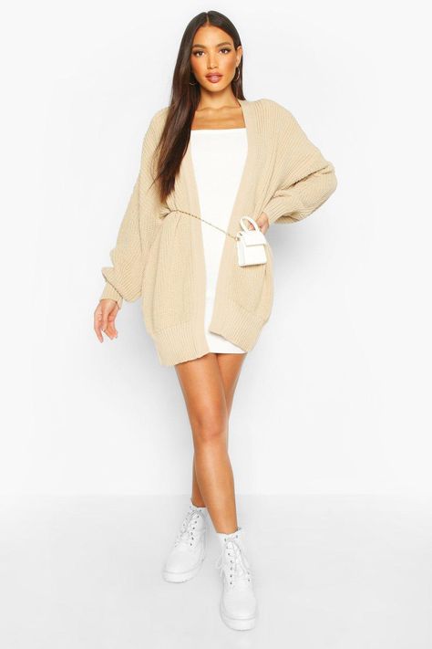 Womens Slouchy Oversized Balloon Sleeve Cardigan - beige - M Cafe Outfit, Boyfriend Cardigan, Latest Sweater, Cardigan Beige, Gilet Long, Maxi Cardigan, Longline Cardigan, Belted Cardigan, Sequin Sweater