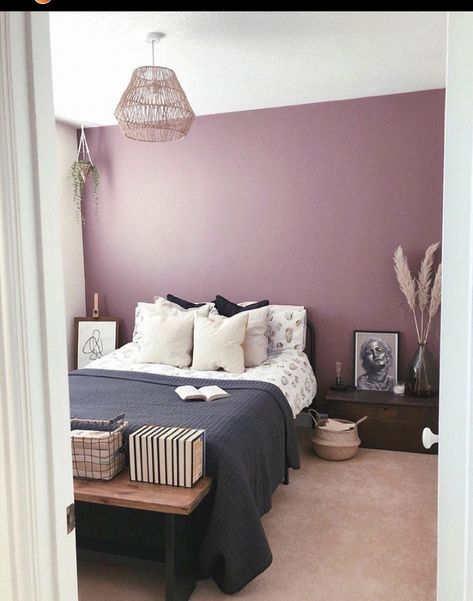 Purple Mauve Bedroom, Bedroom Mauve, Mauve Bedroom, Navy Accent Walls, Bedroom Purple, House Stuff, Bedroom Wall, Baby Nursery, Accent Wall