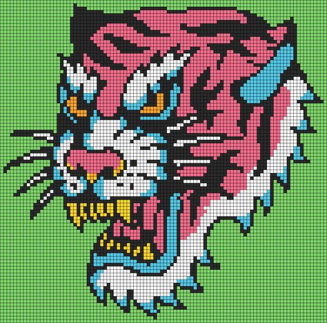 Tiger Alpha Pattern, Cool Alpha Patterns, Tiger Pixel Art, Crochet Tapestries, Alpha Designs, Cross Stitch Sampler Patterns, Easy Perler Beads Ideas, Hama Beads Design, Pixel Crochet