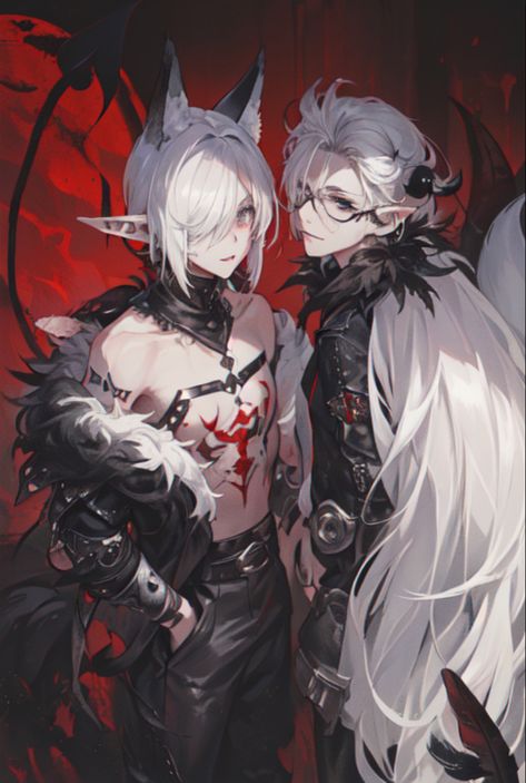 Twin Oc Art, Twins Character Design Male, Twin Male Ocs, Male Oc Character Design White Hair, Twin Character Design, Twin Character Design Male, Tiefling White Hair Male, Alt Fashion, Character Design Male