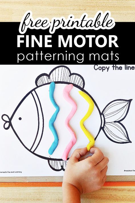 Fish Fine Motor Pattern Mats for Pre-K - Fantastic Fun & Learning Fish Prek Activities, The Rainbow Fish Worksheet, Pet Fish Crafts Preschool, Fish For Preschool, Pattern Fish Activities, Fine Motor Ocean Activities Preschool, Fish Games For Preschool, Fish Fine Motor Activities, Fish Gross Motor Activities