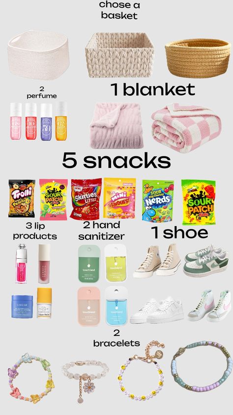 pick a basket for you bestie Cute Baskets For Friends, Bestie Basket Gift Ideas Christmas, Pick Your Basket, Pick A Gift Basket, Pick A Basket, Sleepover Baskets, Cute Baskets For Best Friend, Bestie Basket Gift Ideas, Preppy Baskets