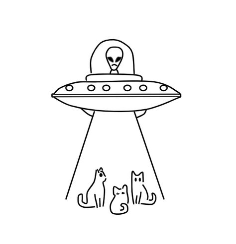 Cats & Aliens is a cute, little piece I drew one morning. It doesn't really have a meaning, I just love cats and aliens so I thought I'd combine them. A lot of people say that cats are secretly aliens or are at least plotting to kill us so I found this piece quite comical in that sense. Alien With Cat Tattoo, Alien And Cat Tattoo, Cat Alien Tattoo, Alien Aesthetic Tattoo, Cool Alien Drawings, Cute Alien Tattoo, Small Alien Tattoo, Ufo Doodle, Aliens Drawing