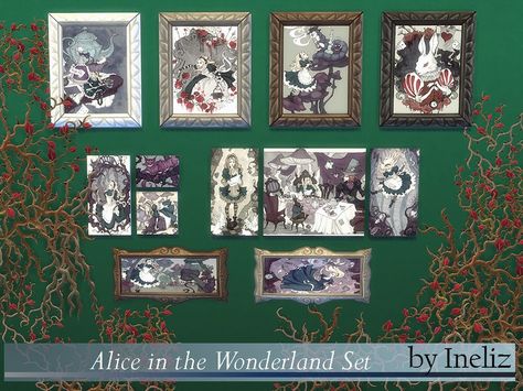 A set of paintings with Alice in the Wonderland theme.  Found in TSR Category 'Sims 4 Sets' Sims 4 Sets, Sims 4 Controls, Alice In The Wonderland, Sims 4 Challenges, Sims 4 Clutter, Fairy Furniture, Disney Posters, Sims 4 Dresses, Sims House Design