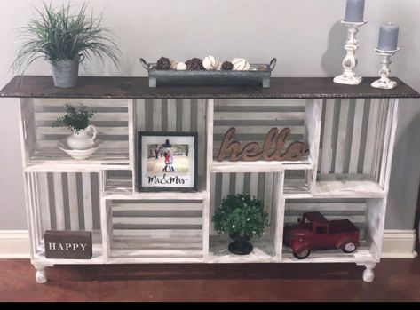 Shelves From Crates, Wooden Crate Shoe Storage, Diy Crate Storage Ideas, Crate Ideas Diy Home Decor, Crate Coffee Bar, Apple Crate Ideas, Crates Ideas, Wooden Crate Furniture, Wood Crate Shelves