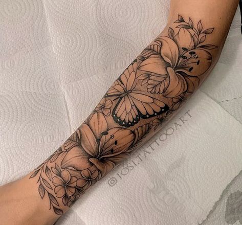 Mid Arm Sleeve Tattoos For Women, Top Arm Tattoos For Women, Girly Arm Tattoos, Female Arms, Tattoo Ideas For Female, Arm Tattoos Black, Floral Arm Tattoo, Unique Half Sleeve Tattoos, Arm Sleeve Tattoos For Women