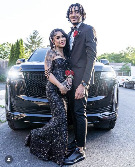 Red Dress And Black Suit Couple, Red And Black Couple Outfits Formal, Red Black Prom Couple, Dark Red And Black Prom Couple, Black And Red Prom Couple Black Dress, Black Sequin Prom Dress, Prom Couples, Sequin Prom Dress, Formal Men Outfit