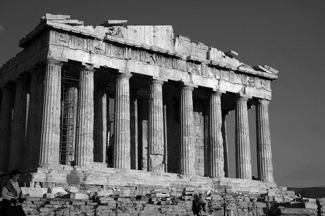 The north elevation of the Parthenon at the Acropolis in Athens, Greece. It was dedicated to the goddess Athena, Athen’s patron. Construction began in 447 BC. In 1687 a large explosion damaged much of the building and its sculptures. A multi-decade restoration effort is now underway to reconstruct the temple. #Parthenon #SheldonKosteleckyArchitect #Acropolis #AncientGreekArchitecture Parthenon Photography, Ancient Greece Aesthetic Architecture, Acropolis Tattoo, Parthenon Greece, Ancient Greece Aesthetic, Parthenon Athens, Traditional Architect, Man Tattoo, Goddess Athena